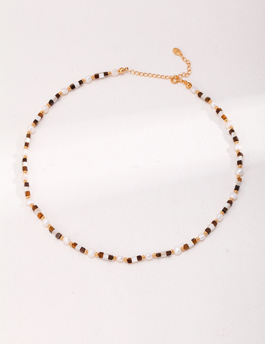 Vintage gold tiger eye pearl necklace