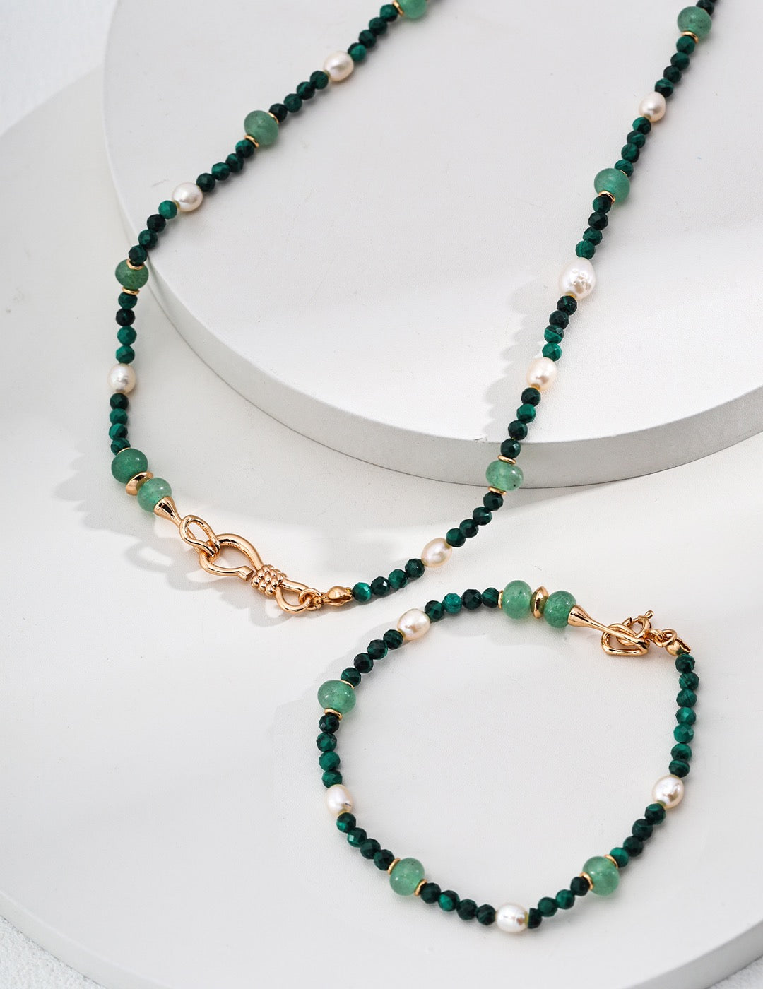 S925 silver natural malachite pearl necklace (necklace/bracelet dual-use)