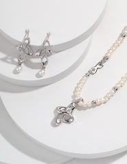 Sterling Silver Pearl Eternal Heart Knot Necklace（same earring sold out）