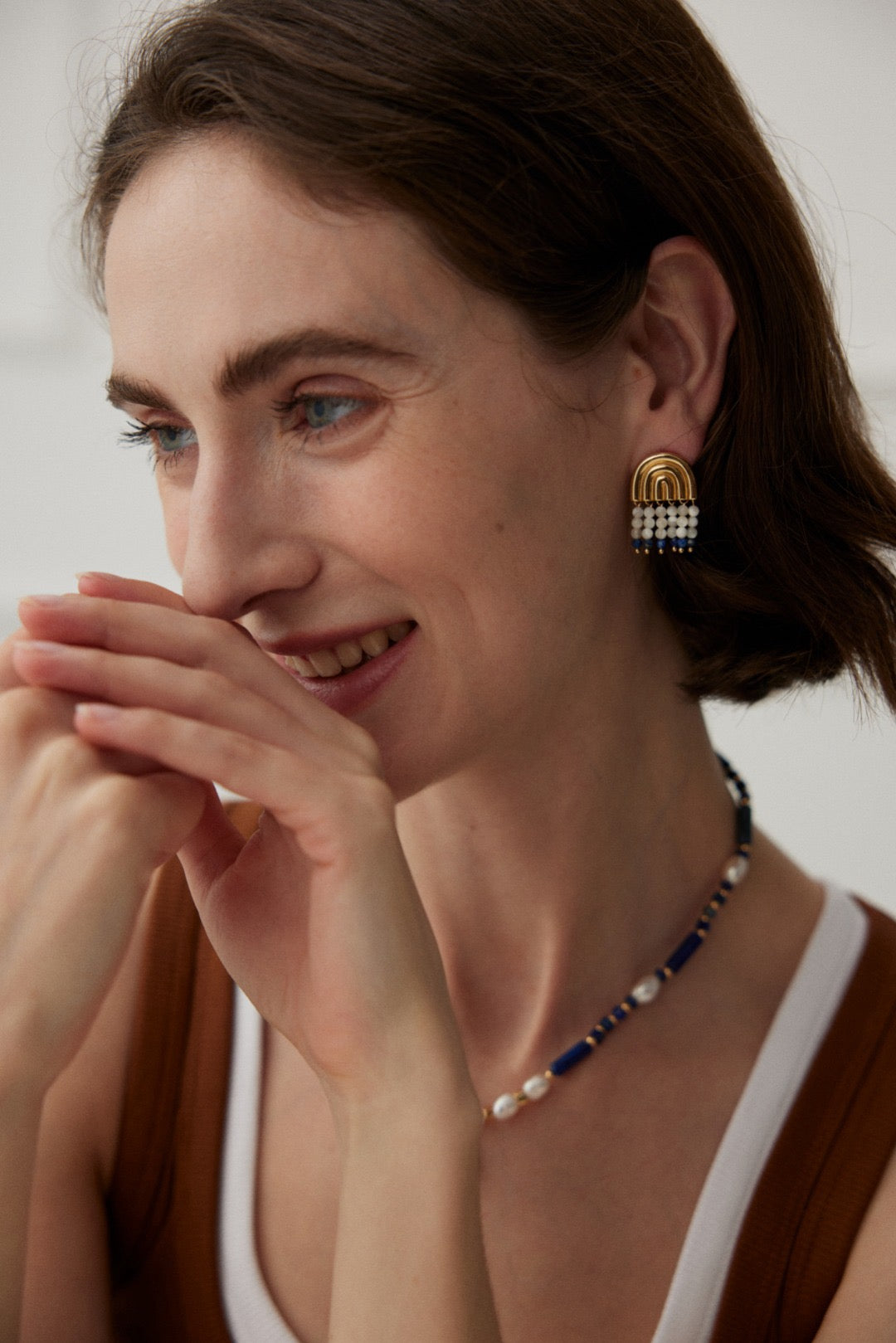 Lapis Lazuli Mother of Pearl Earrings in Sterling Silver