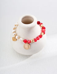 S925 silver temperament natural pearl red grain stone bracelet