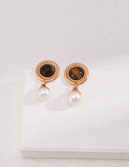 Tiger Eye Pearl Earrings in Sterling Silver