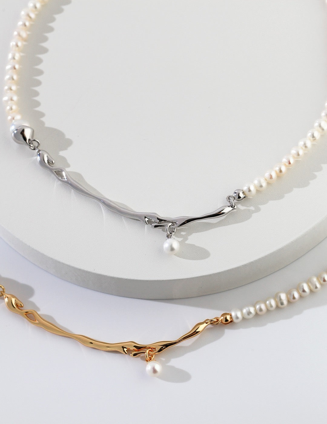 Sterling Silver Fluid Pearl Patchwork Necklace