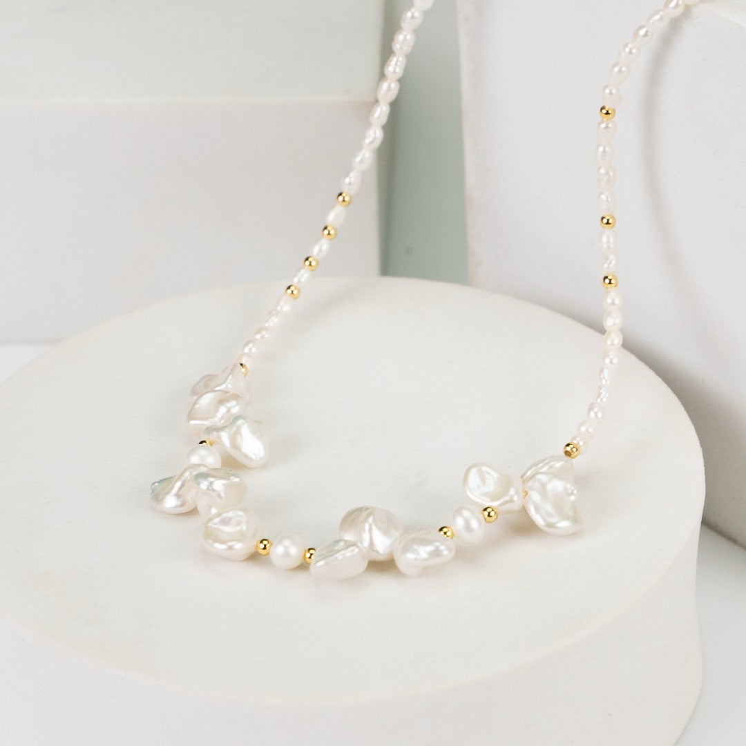 Morning Dew Cherry Dream Natural Baroque Stone Pearl Necklace