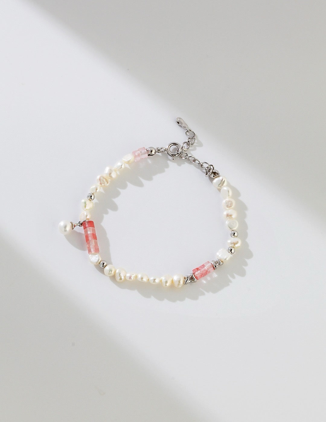 Sterling Silver Pink Crystal Pearl Bracelet