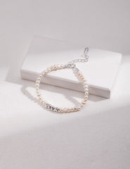 Sterling Silver Bead Pearl Bracelet