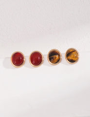 Sterling Silver Agate/Tiger Eye Stone Earrings