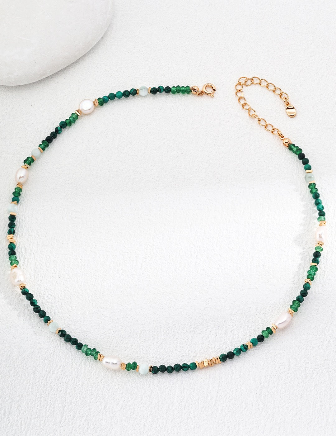 Sterling silver malachite pearl necklace