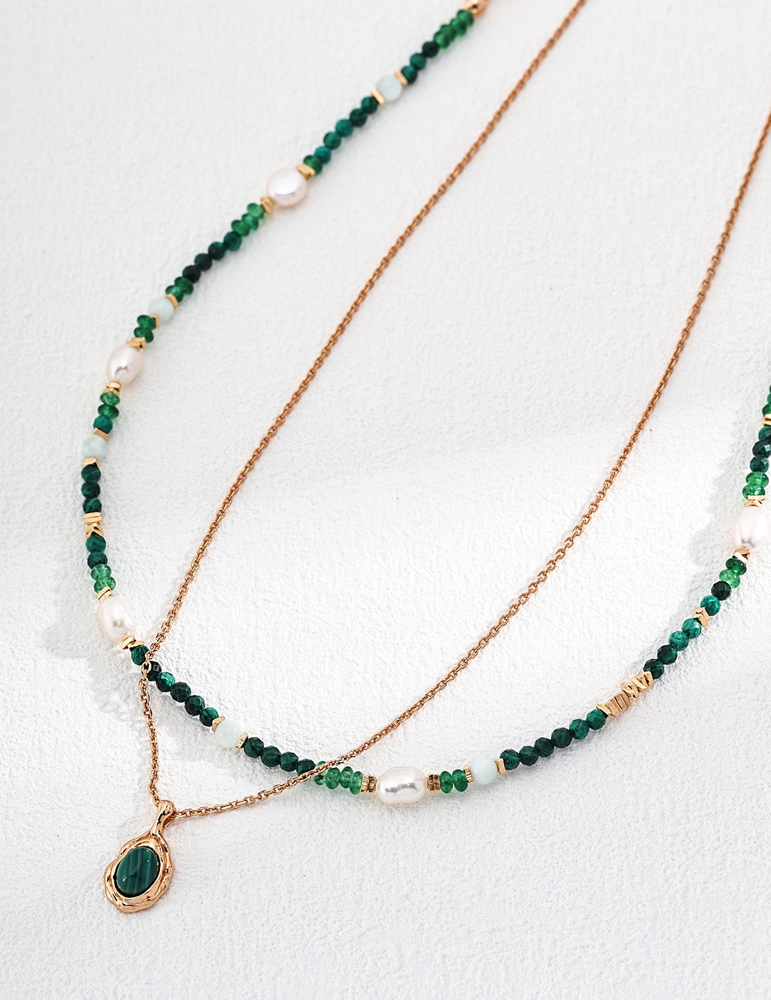 Sterling silver malachite pearl necklace