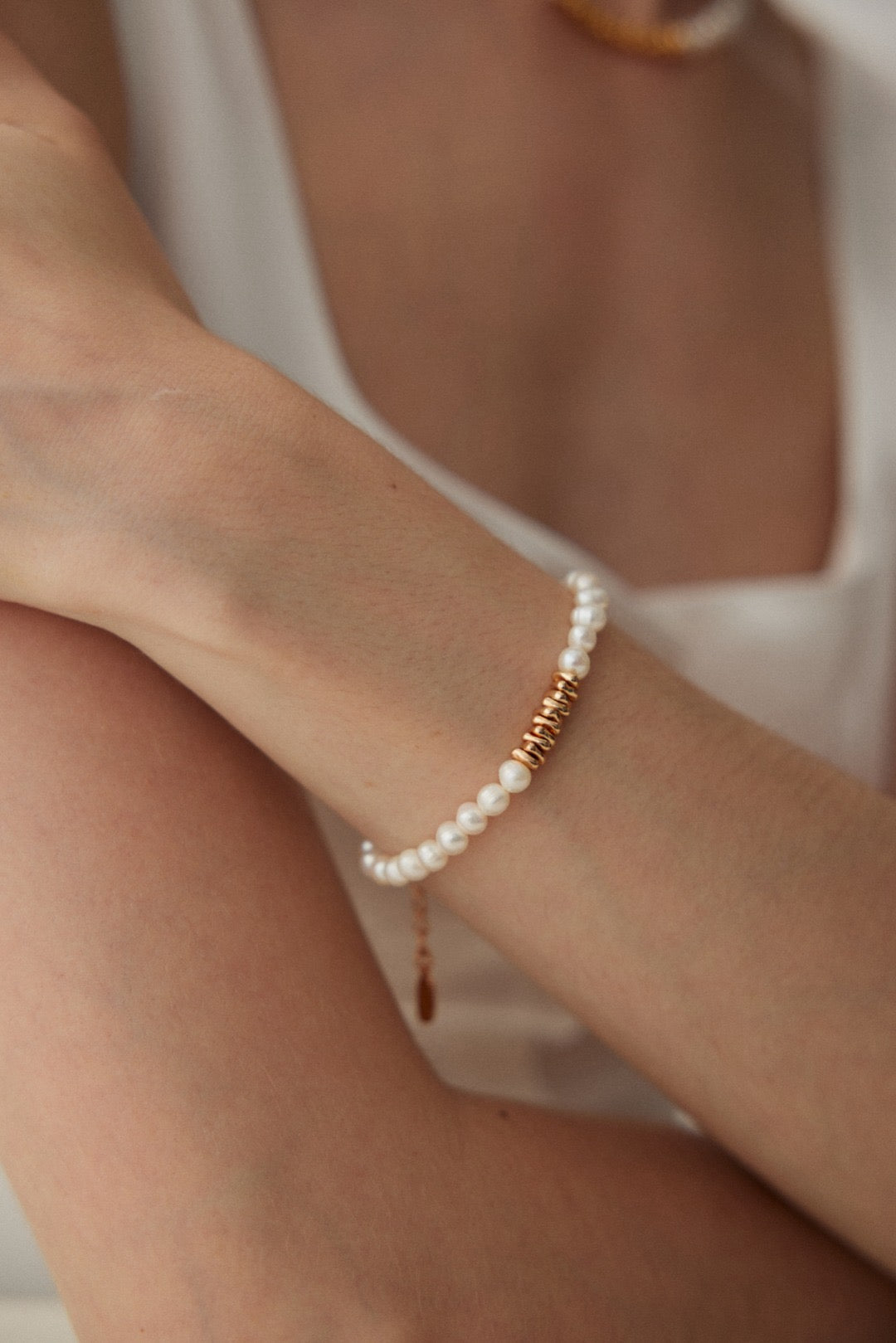 Sterling Silver Bead Pearl Bracelet