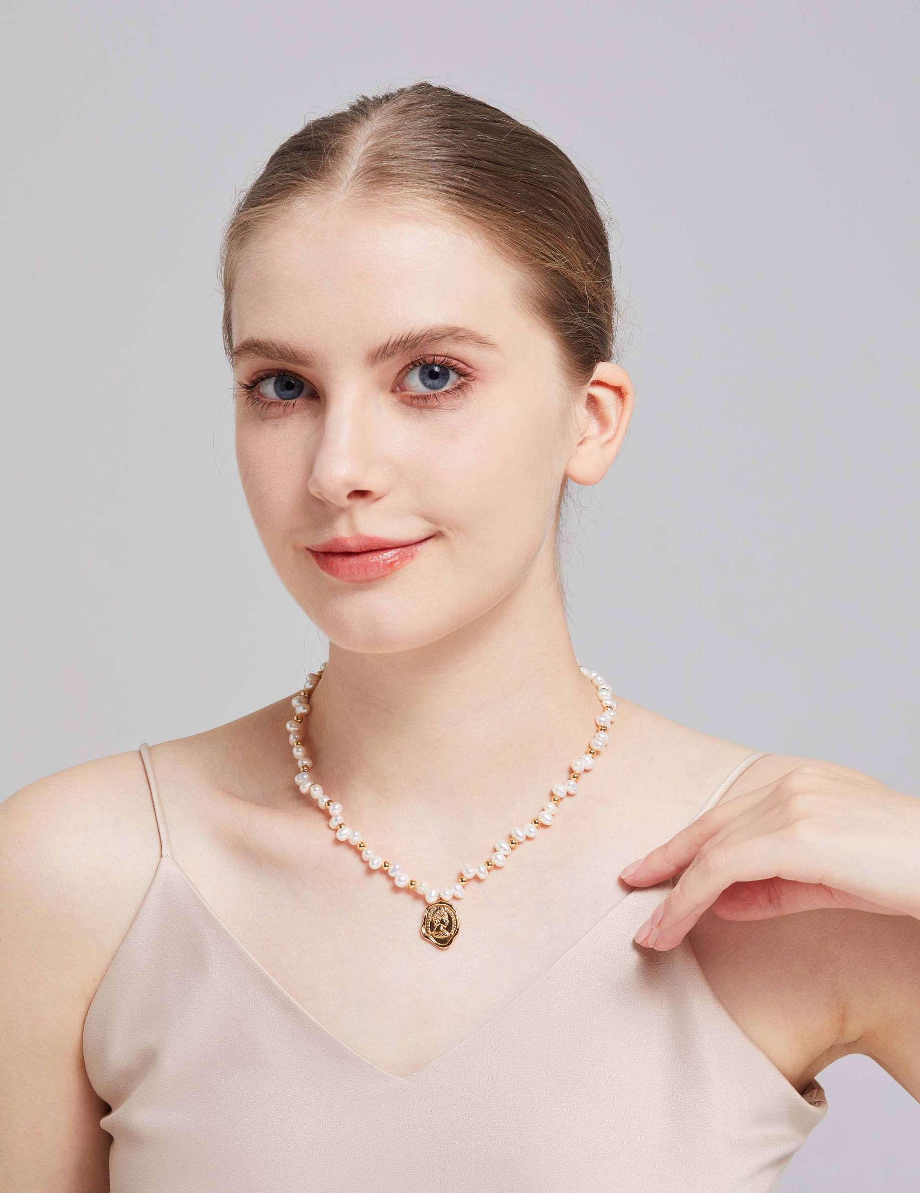 Stylish Female Model with Natural Pearl Jewelry