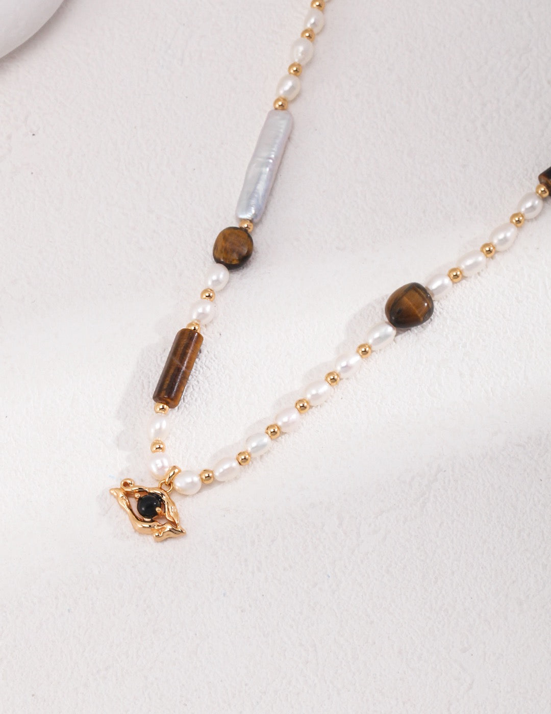 Sterling Silver Pearl Tiger Eye Necklace