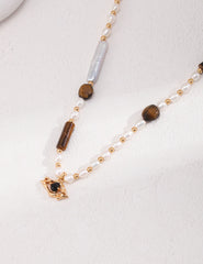 Sterling Silver Pearl Tiger Eye Necklace