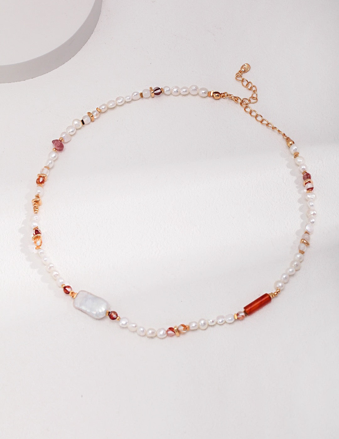 Strawberry Crystal Sterling Silver Baroque Pearl Necklace