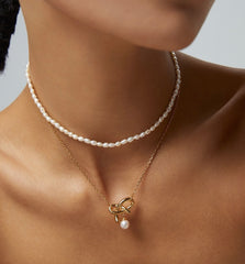 Love bow series sterling silver pearl necklace