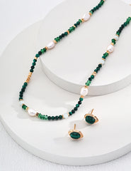 Sterling silver malachite pearl necklace