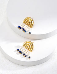 Lapis Lazuli Mother of Pearl Earrings in Sterling Silver