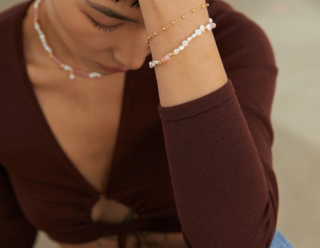 Sterling Silver Pink Crystal Pearl Bracelet