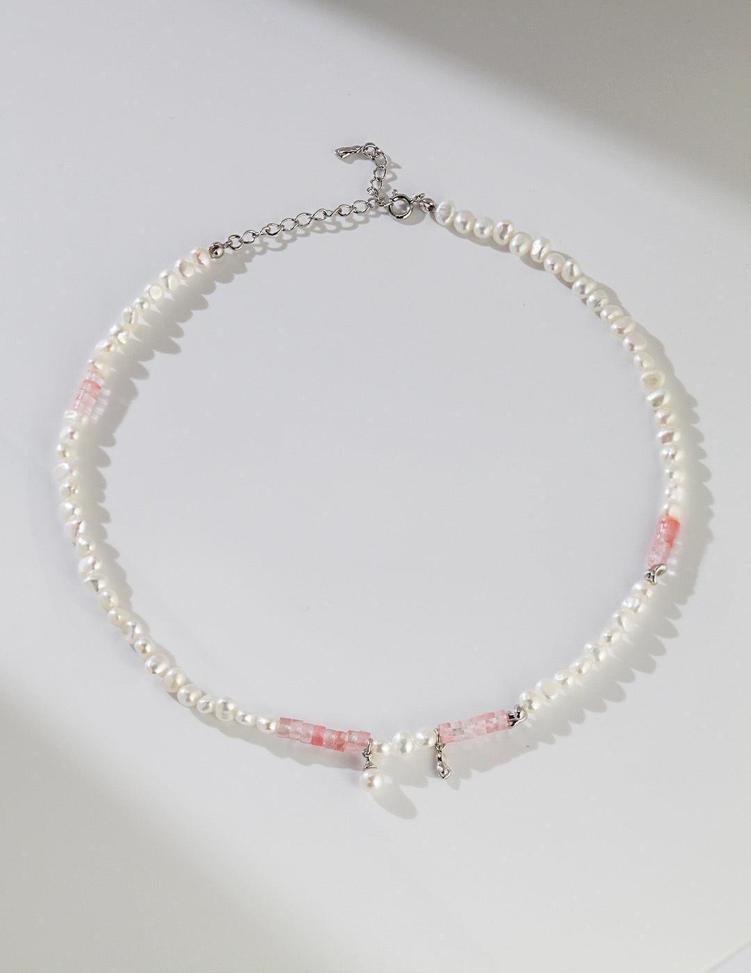 Sterling Silver Pink Crystal Pearl Necklace