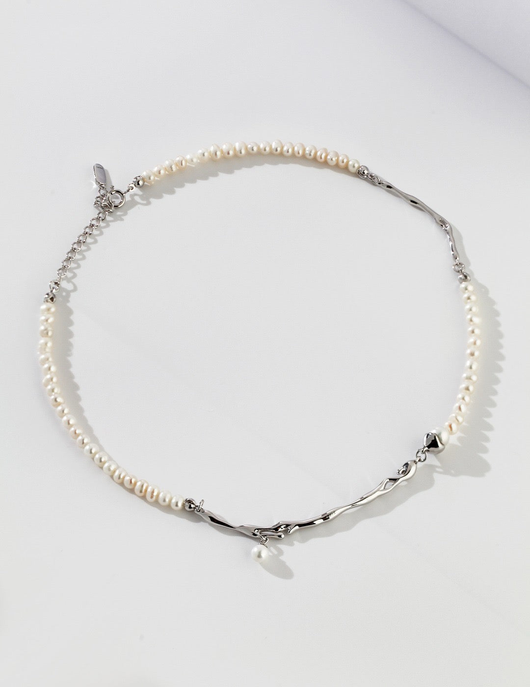 Sterling Silver Fluid Pearl Patchwork Necklace