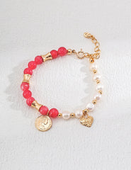 S925 silver temperament natural pearl red grain stone bracelet