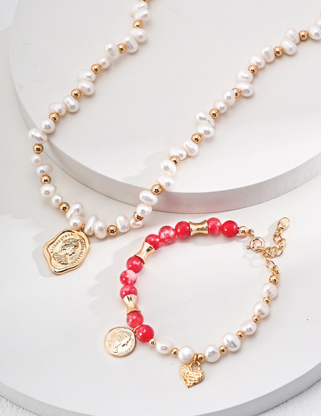 S925 silver temperament natural pearl red grain stone bracelet