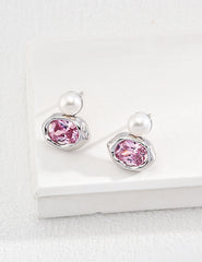 Sterling Silver Pearl Zirconia Earrings