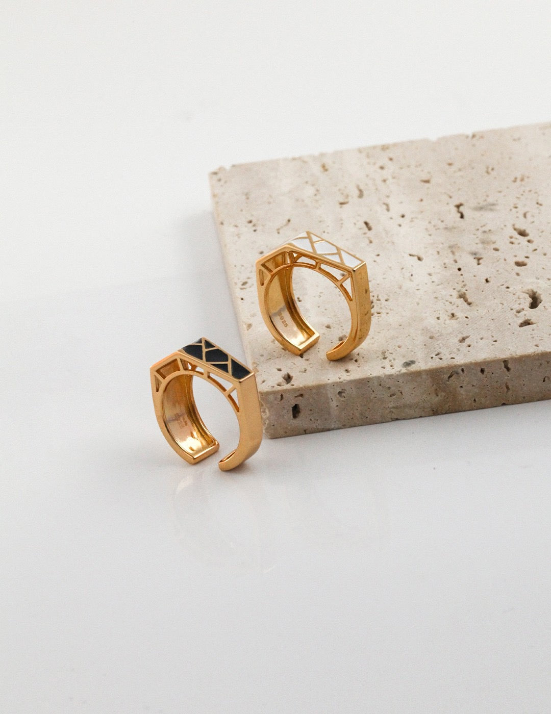 Close-up view of Lillian Sterling Silver Drip Enamel Ring showcasing the black enamel filling