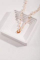 Retro Gold color finish of the Madeline Camellia Pearl Necklace