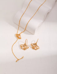 Detailed view of ginkgo leaf hollow design in Jasmine necklace