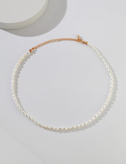 Faith Sterling Silver Natural Rice Pearl Necklace laid flat