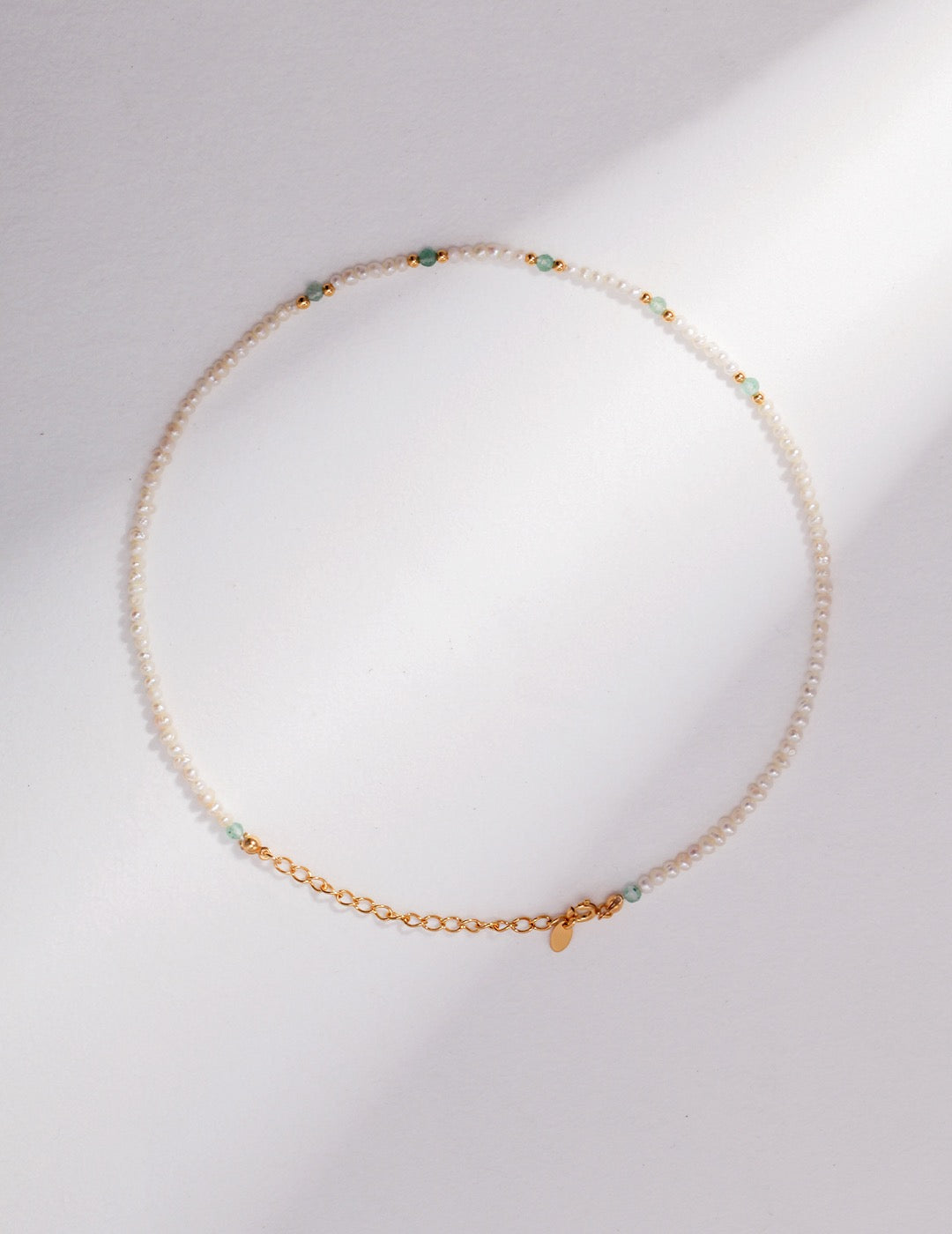 Detailed view of S925 silver beads and vintage gold finish on Abigail Sterling Silver Necklace